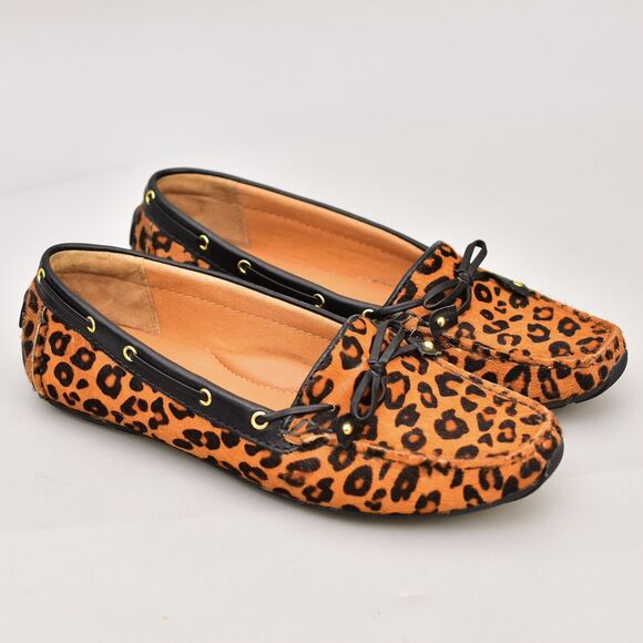 CLARKS DUNBAR DRIVER PONY HAIR SLIP-ON MOCCASIN LOAFERS LEOPARD PRINT WOMEN'S 8 - Picture 1 of 11